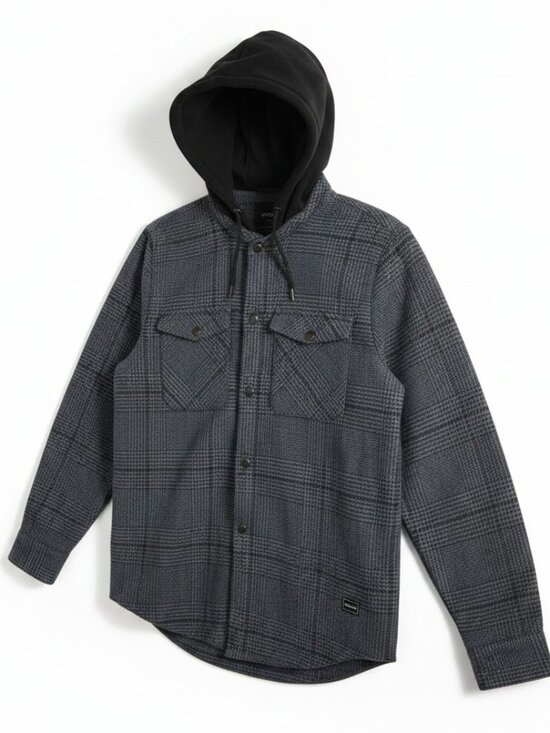 Volcom Other - Volcom Hooded Flannel Shacket Plaid Shirt Jacket Size S Black Gray Insulated